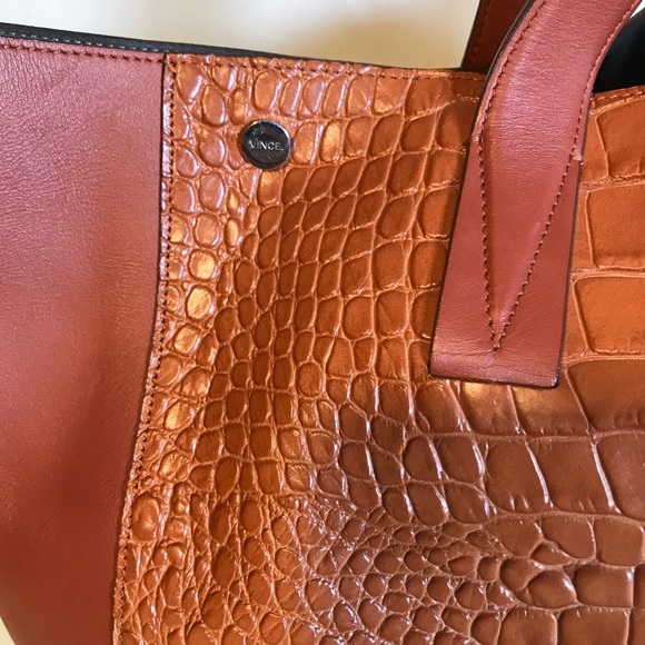 Signature V Crocodile-Embossed Leather & Smooth Leather Tote AS IS interior - Picture 8 of 16
